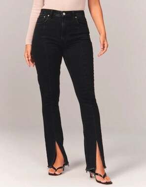 Abercrombie & Fitch The Skinny High Rise Split Ankle Jeans in Black, Sz 27/4R